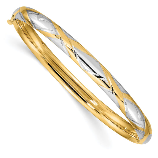 14k and White Rhodium 3/16 Criss-Cross 4.75mm Hinged Childrens Bangle