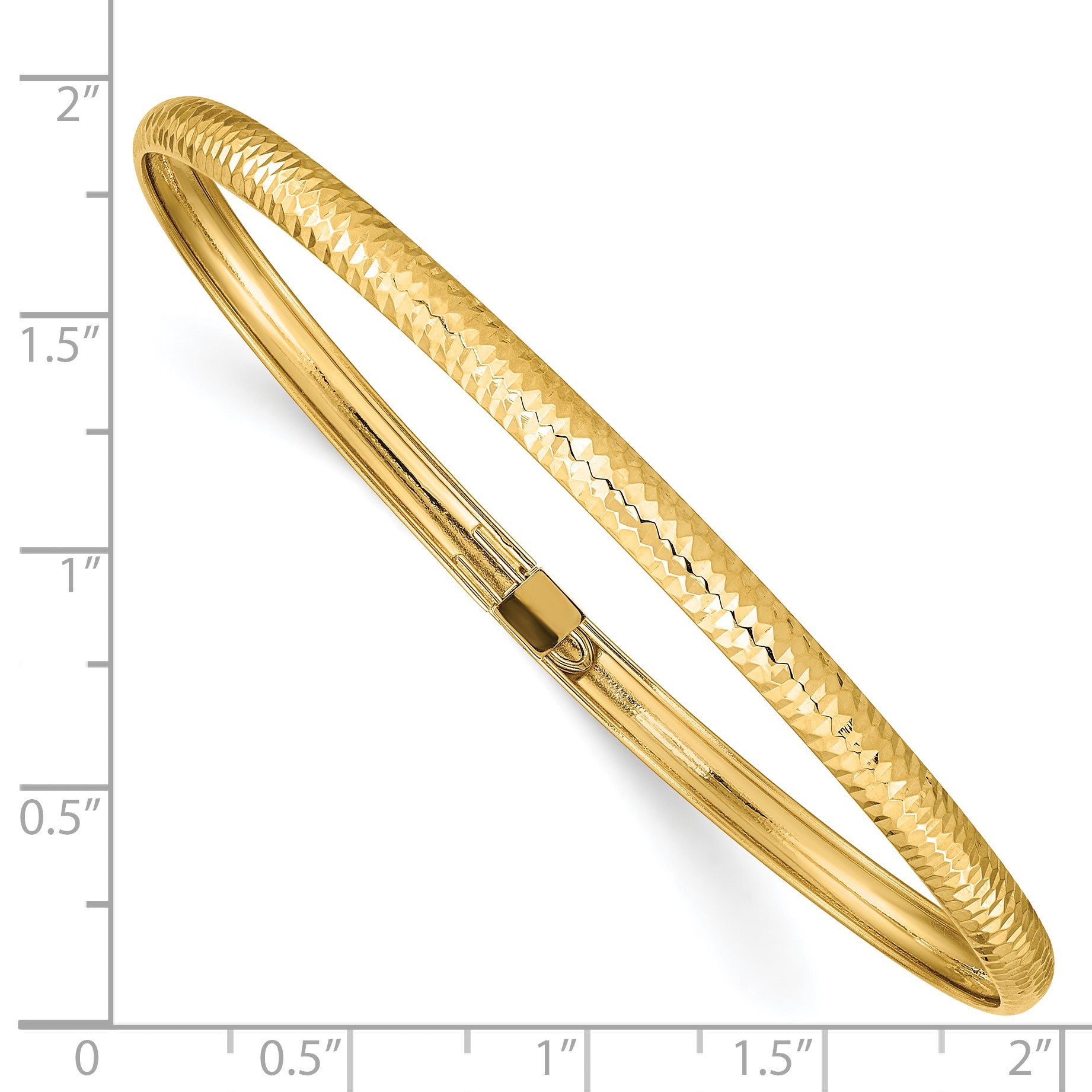 14k Polished Textured 4.00mm Flexible Oval Bangle Bracelet