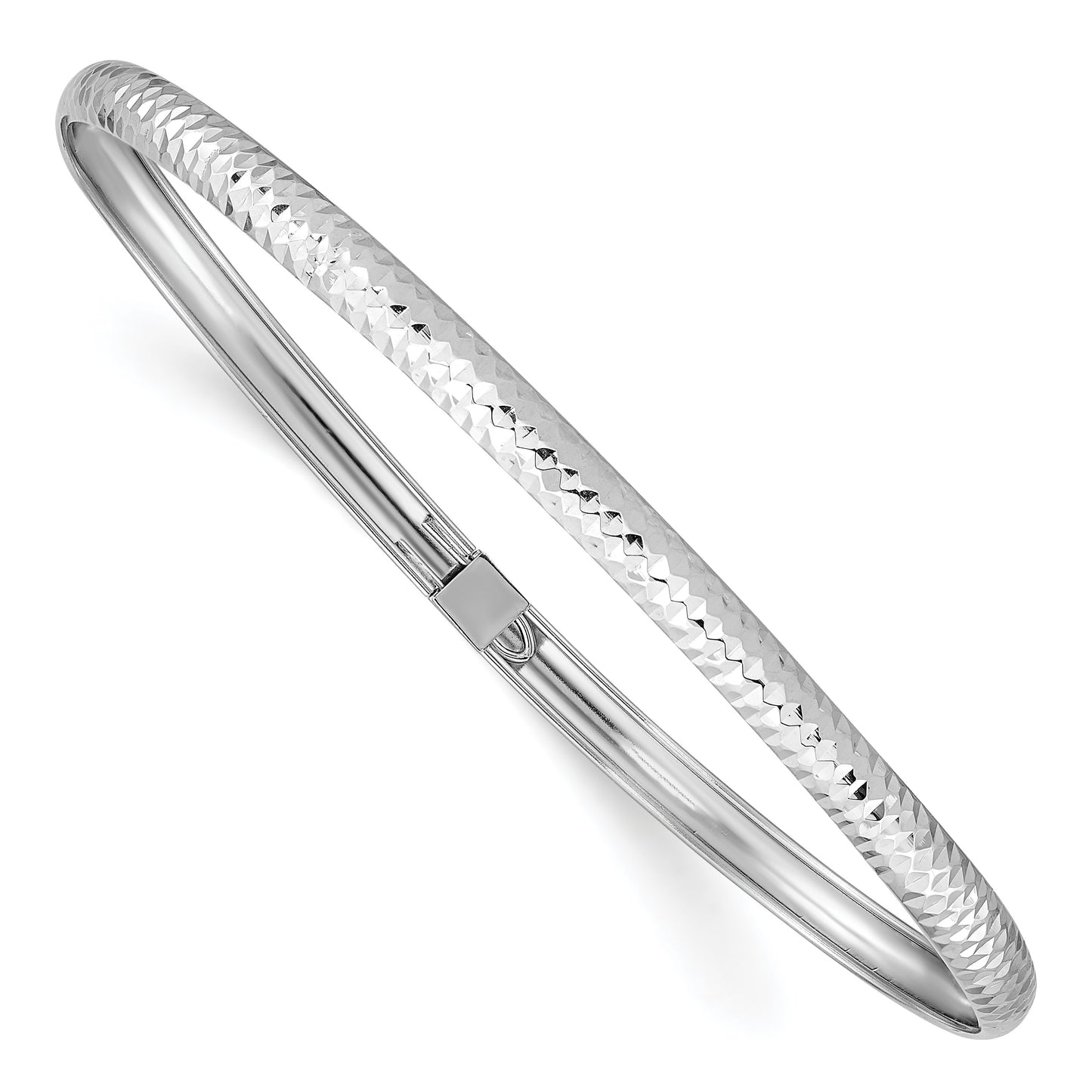 14k White Gold Polished Textured 4.00mm Flexible Oval Bangle Bracelet