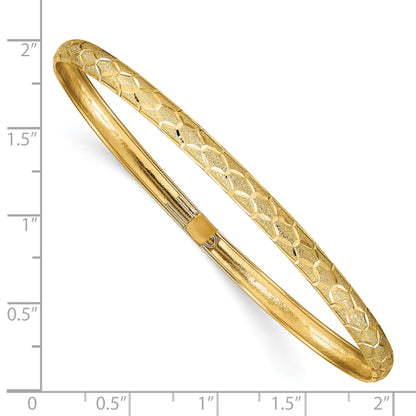 14k Hexagonal Design Diamond-cut 4.50mm Flexible Oval Bangle Bracelet