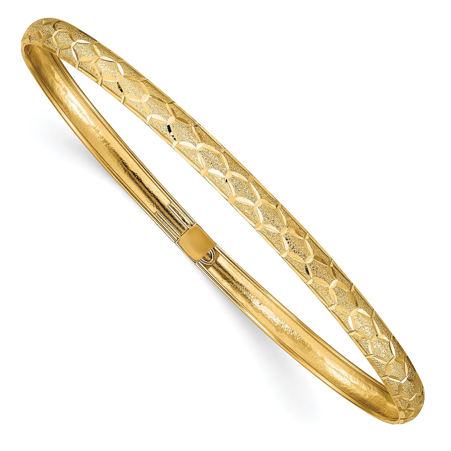 14k Hexagonal Design Diamond-cut 4.50mm Flexible Oval Bangle Bracelet