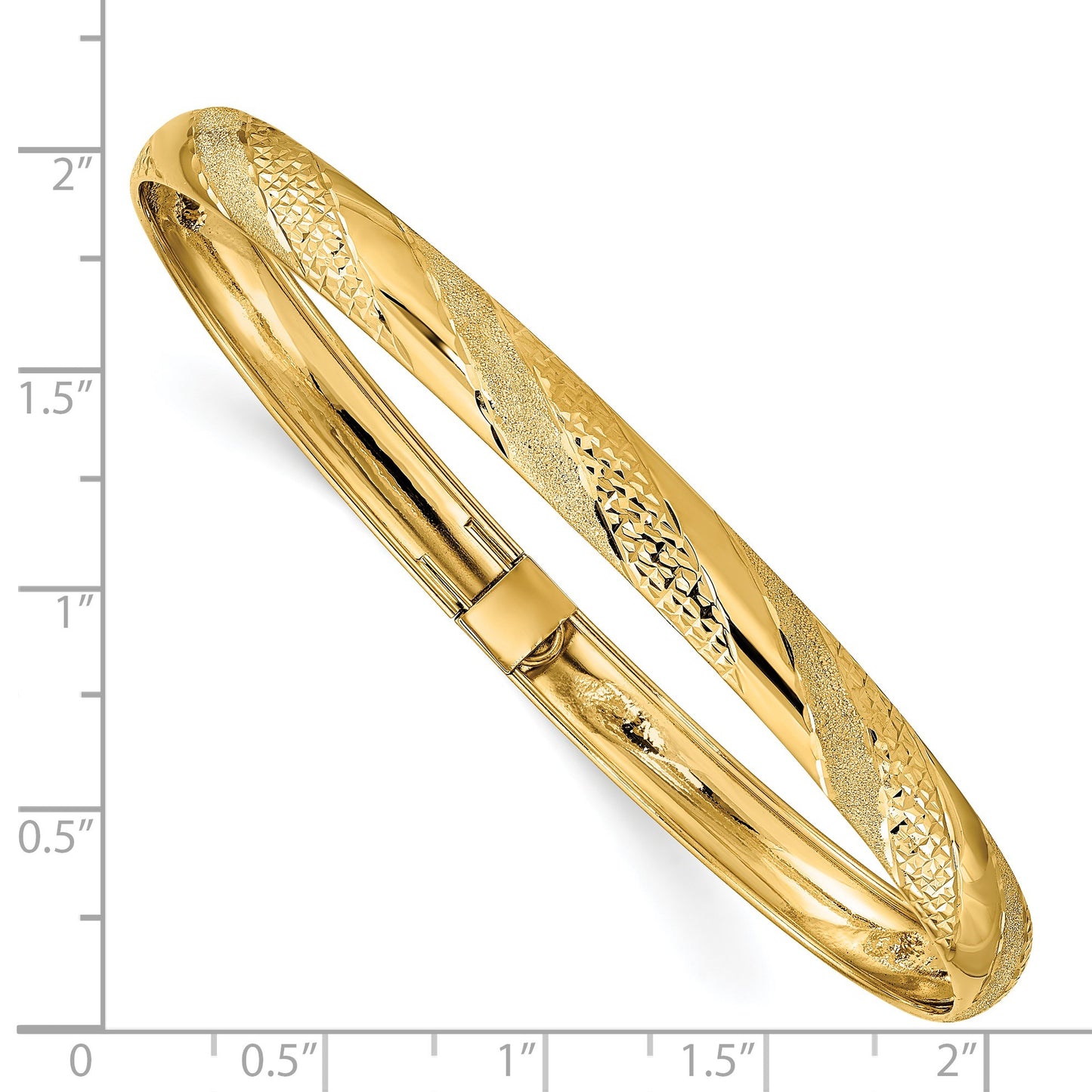 14k Polished Textured and Diamond-cut Twist Pattern 6.20mm Flexible Oval Bangle Bracelet