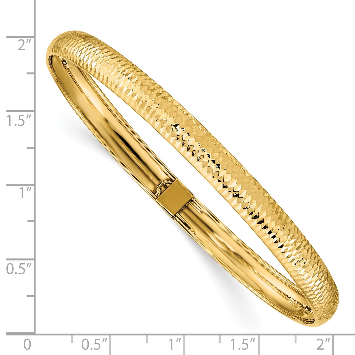 14k Polished Textured 6.15mm Flexible Oval Bangle Bracelet