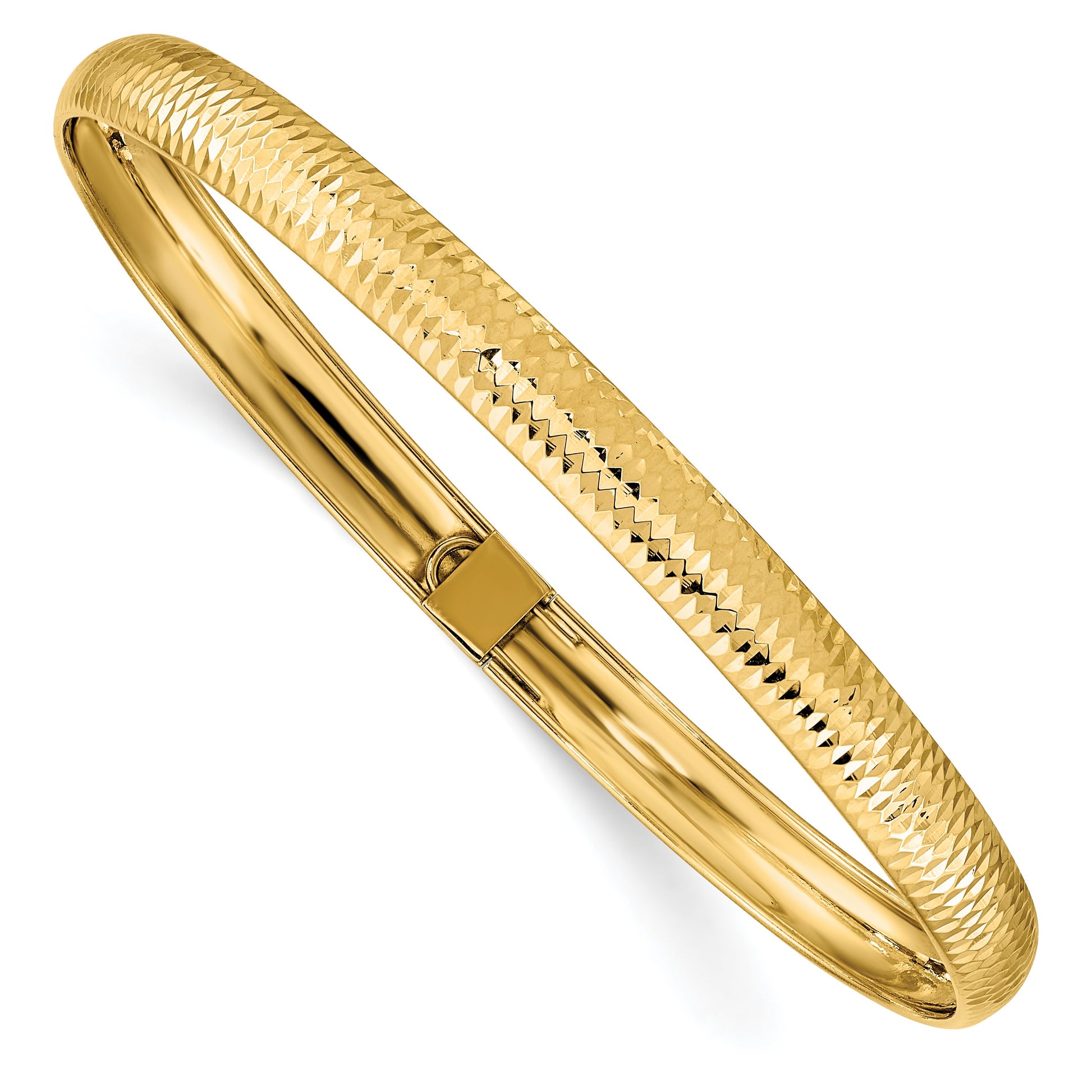 14k Polished Textured 6.15mm Flexible Oval Bangle Bracelet