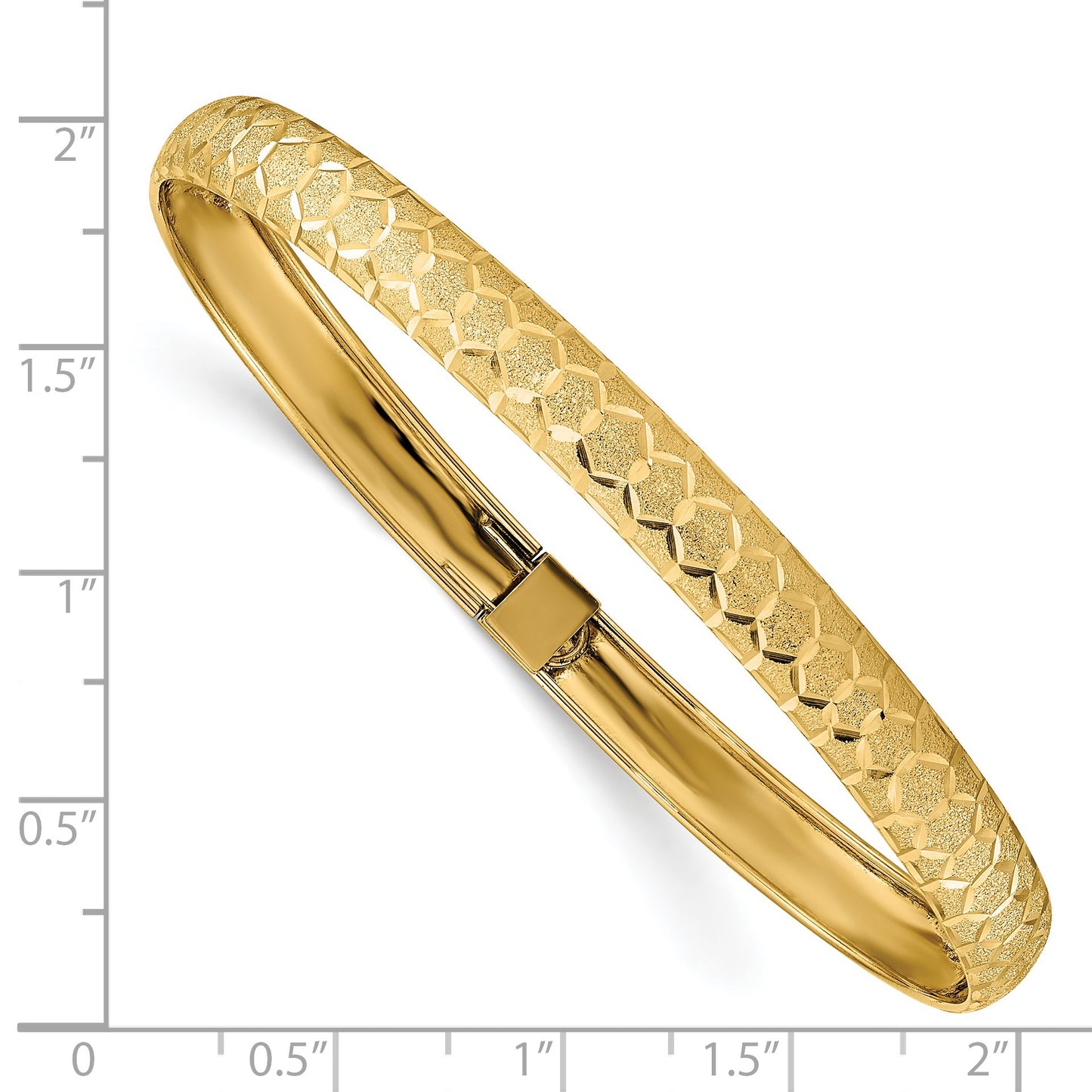 14k Satin Hexagonal Design Diamond-cut 6.50mm Flexible Oval Bangle Bracelet