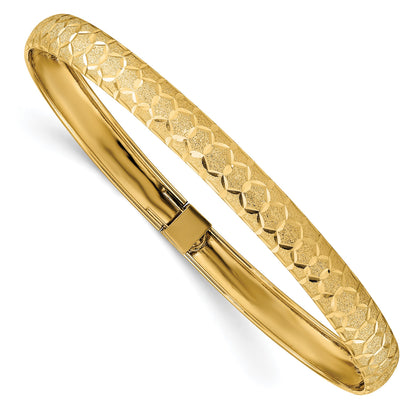 14k Satin Hexagonal Design Diamond-cut 6.50mm Flexible Oval Bangle Bracelet