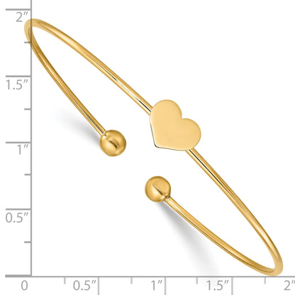 14K Polished Heart 1.50mm Flexible Oval Bangle Bracelet