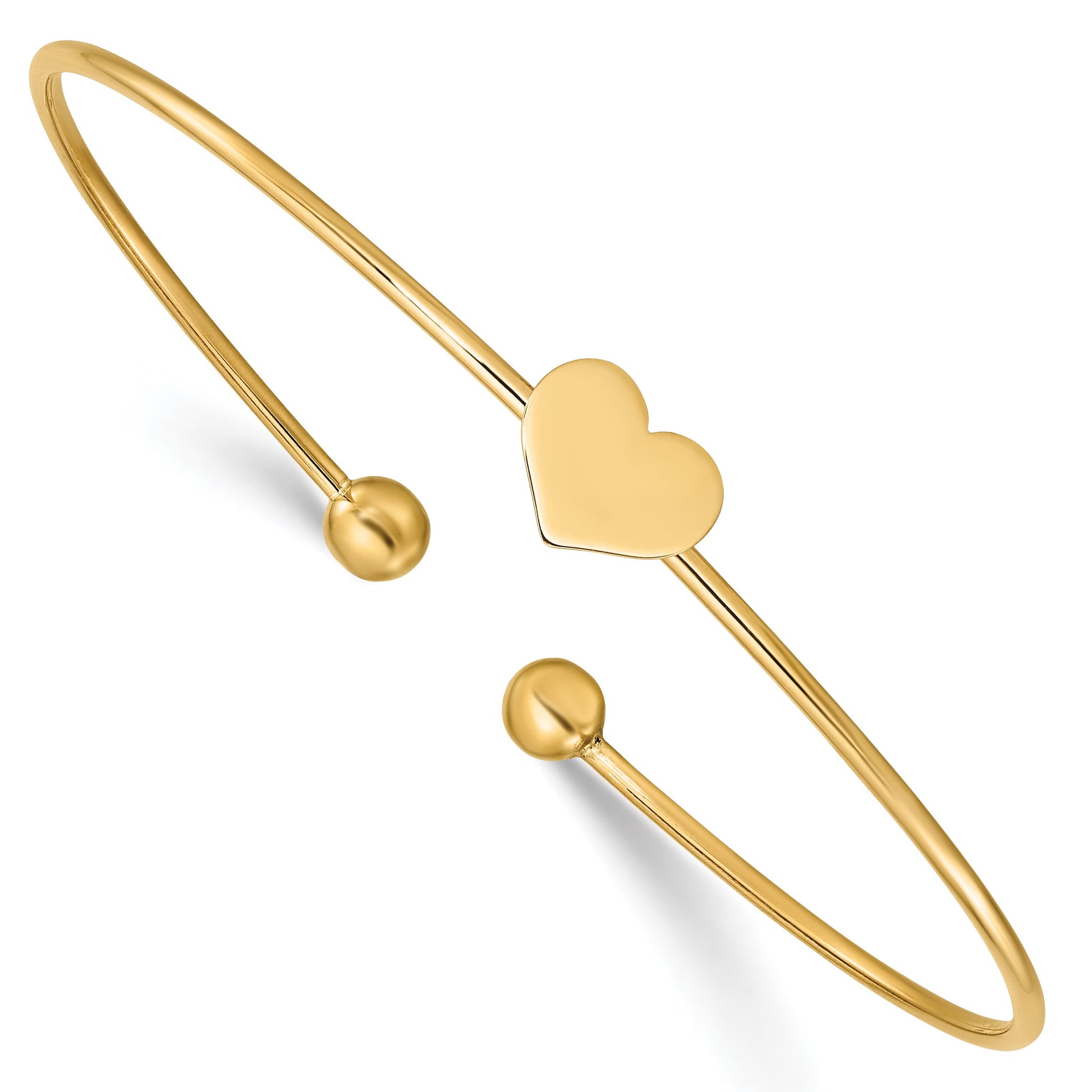 14K Polished Heart 1.50mm Flexible Oval Bangle Bracelet