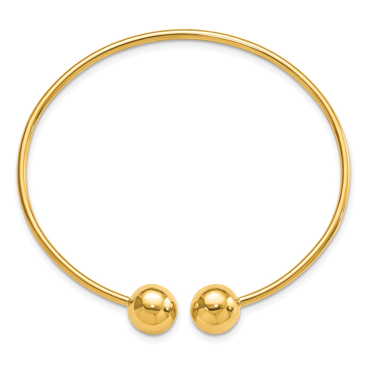 14K Polished 9.5mm Ball 2.00mm Flexible Oval Cuff Bangle Bracelet