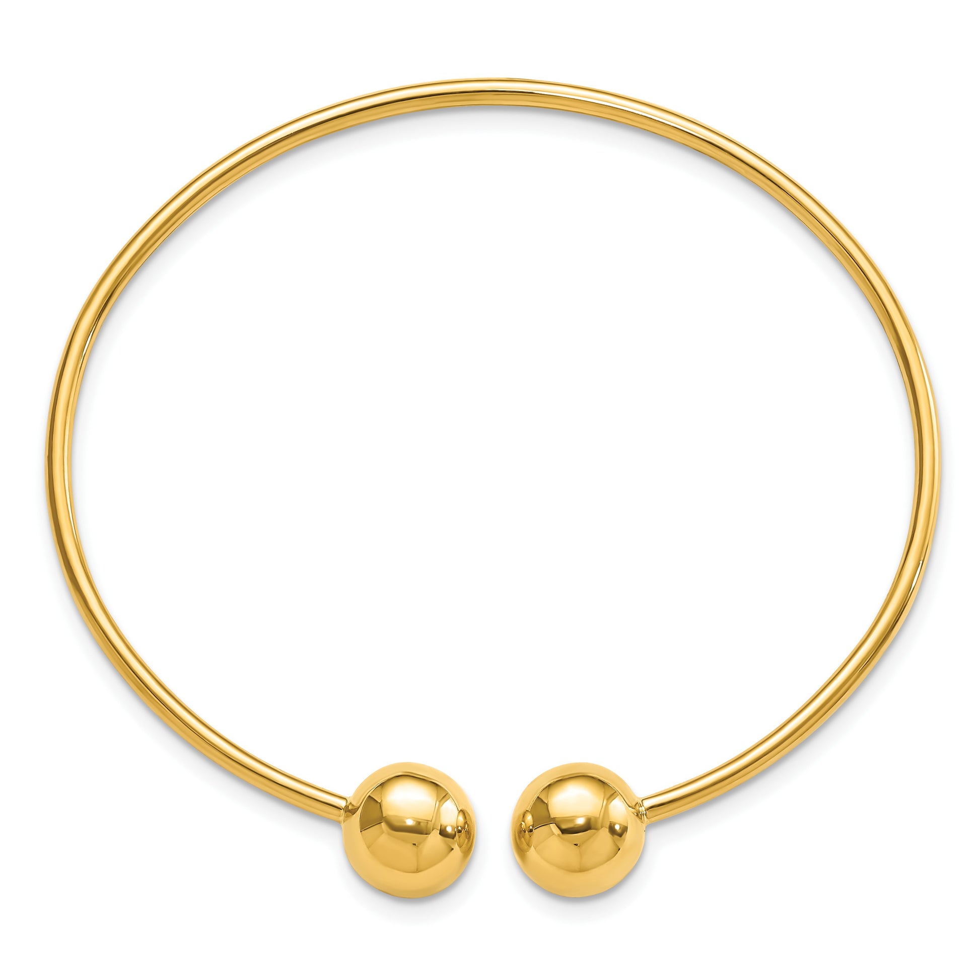 14K Polished 9.5mm Ball 2.00mm Flexible Oval Cuff Bangle Bracelet