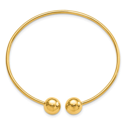 14K Polished 9.5mm Ball 2.00mm Flexible Oval Cuff Bangle Bracelet