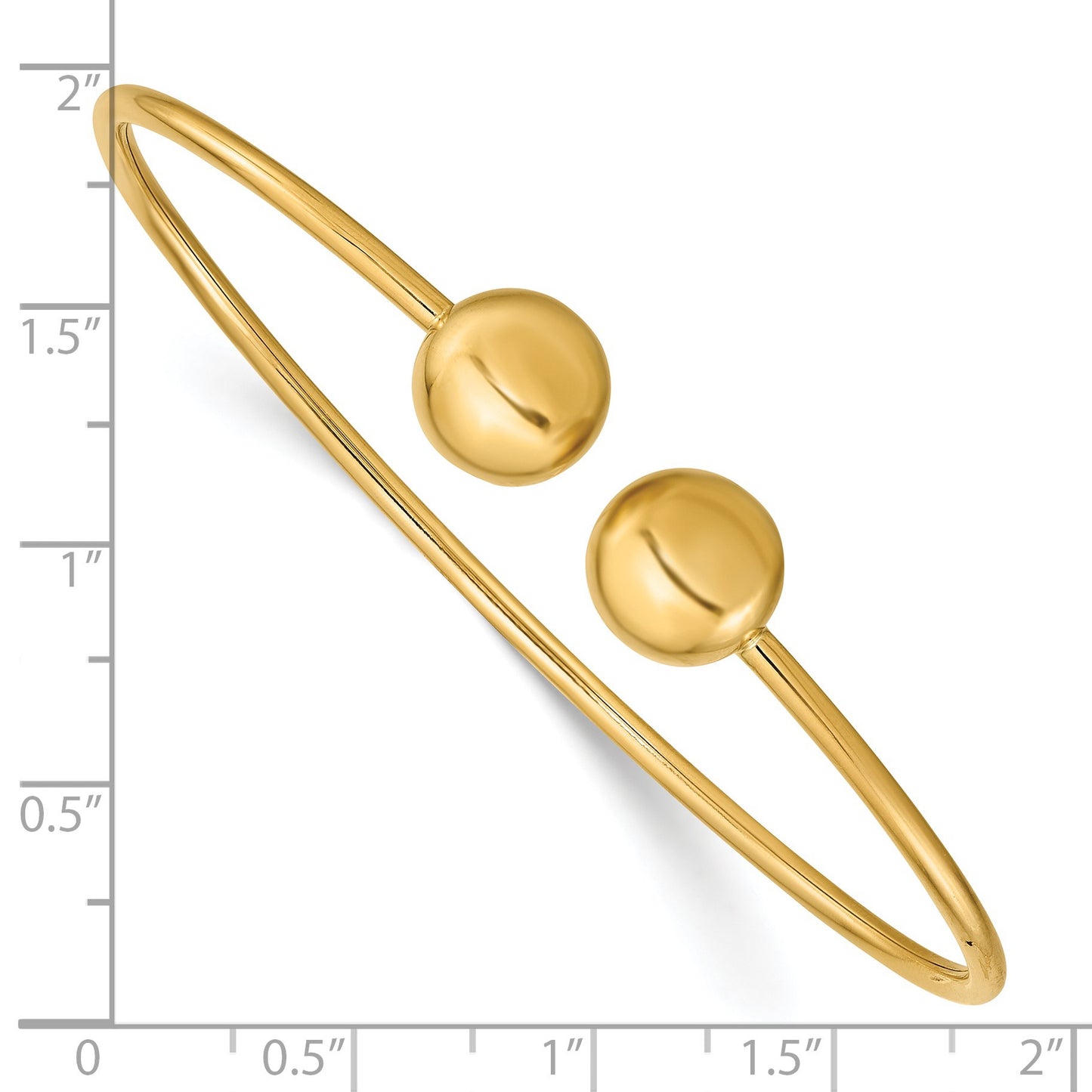 14K Polished 9.5mm Ball 2.00mm Flexible Oval Cuff Bangle Bracelet