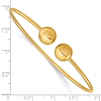14K Polished 9.5mm Ball 2.00mm Flexible Oval Cuff Bangle Bracelet