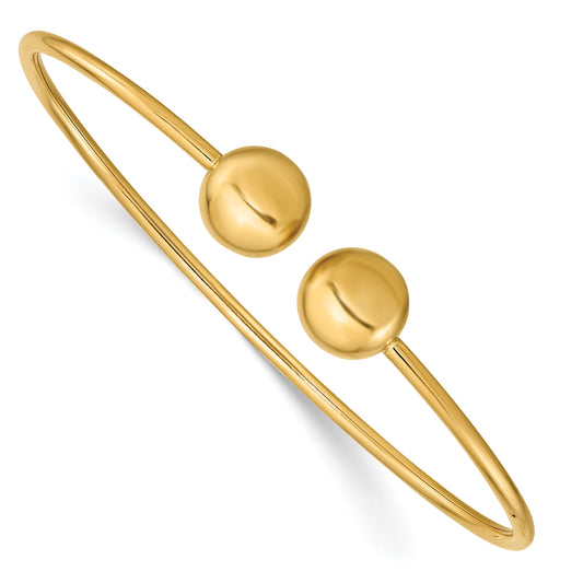 14K Polished 9.5mm Ball 2.00mm Flexible Oval Cuff Bangle Bracelet