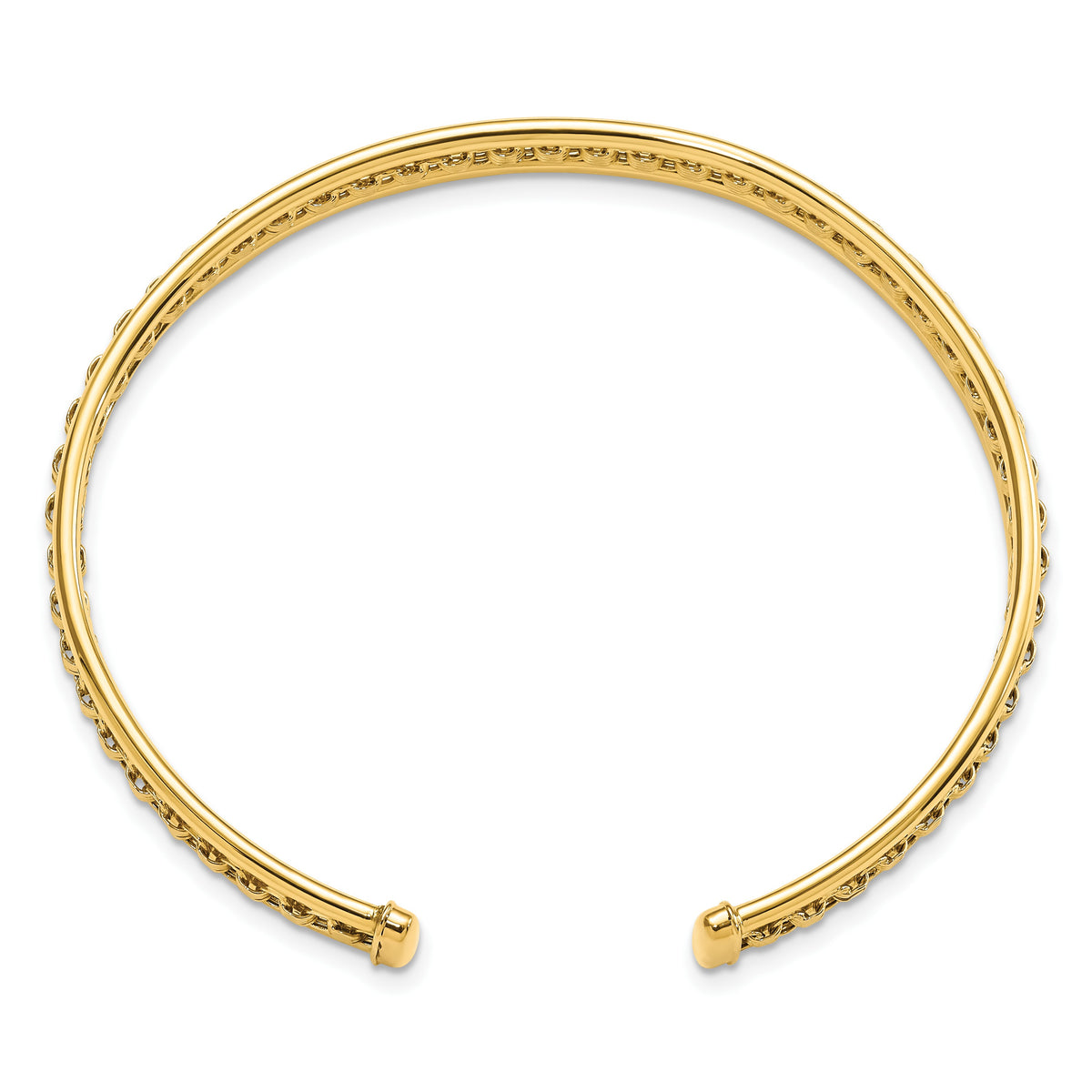 14K Polished and Textured 6.80mm Oval Cuff Bangle Bracelet