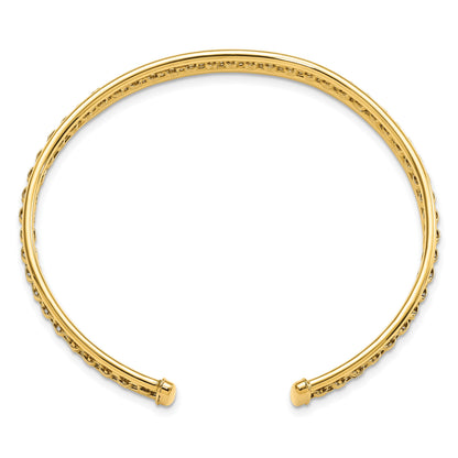 14K Polished and Textured 6.80mm Oval Cuff Bangle Bracelet