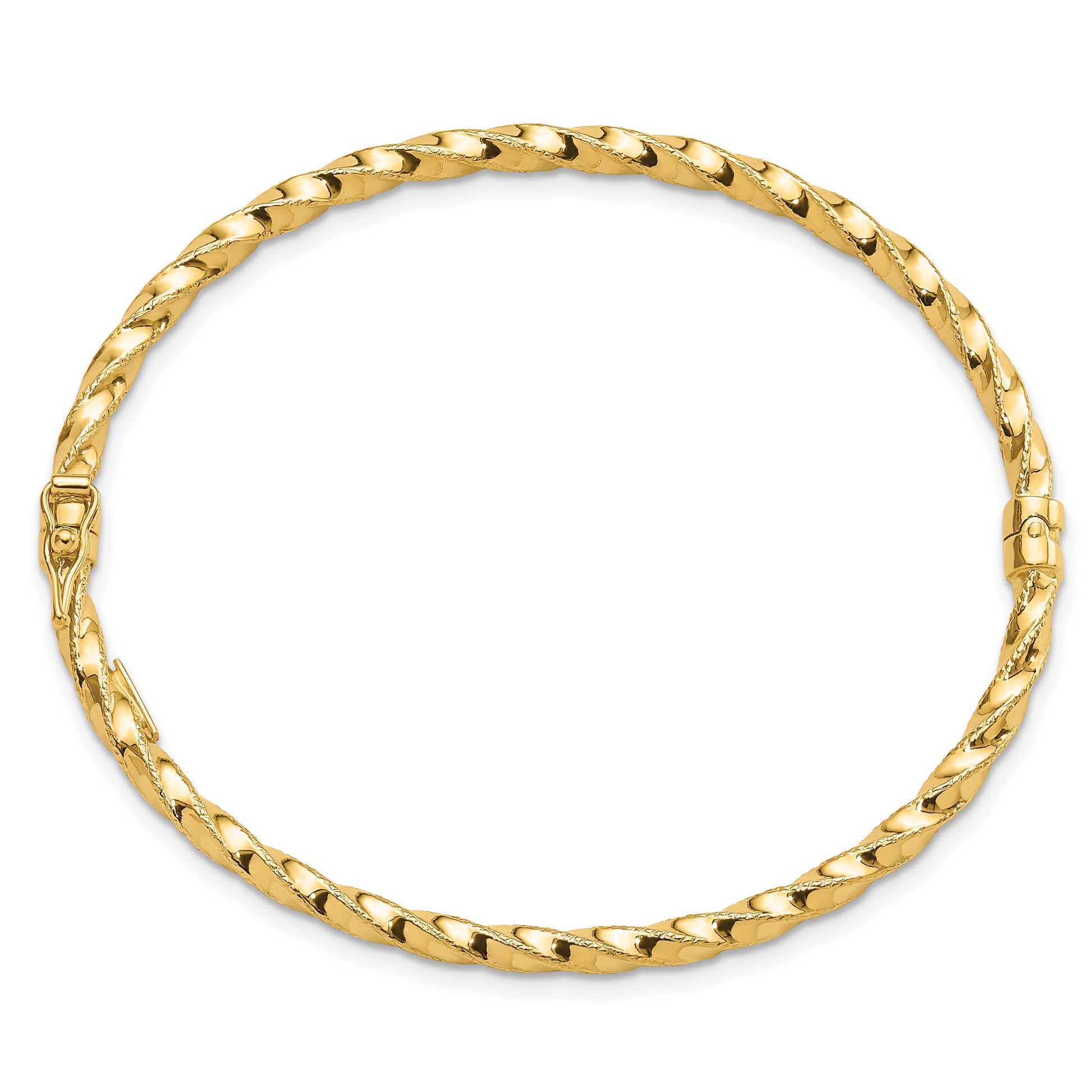 14K Polished Twisted 3.20mm Hinged Oval Bangle Bracelet