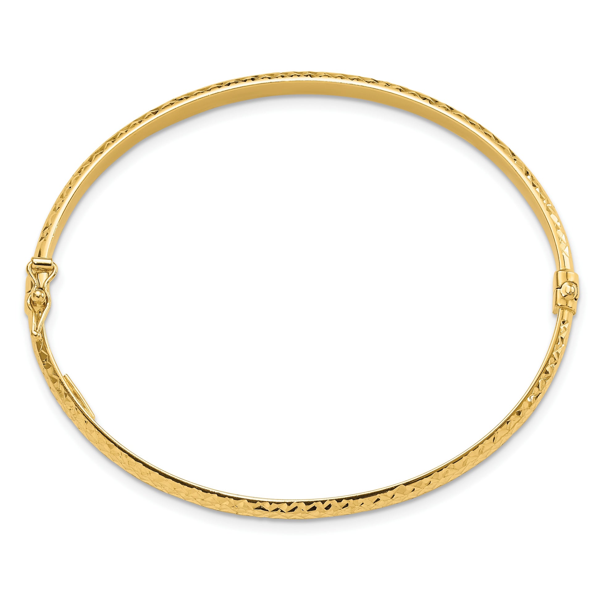 14K Polished Diamond-cut 4.00mm Hinged Oval Bangle Bracelet
