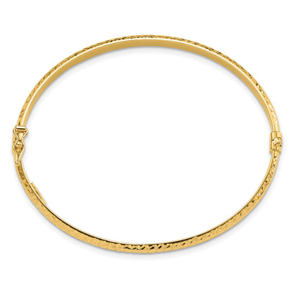 14K Polished Diamond-cut 4.00mm Hinged Oval Bangle Bracelet