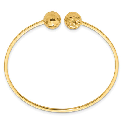 14K Polished and Diamond-cut 10mm Ball 2.00mm Flexible Oval Cuff Bangle Bracelet
