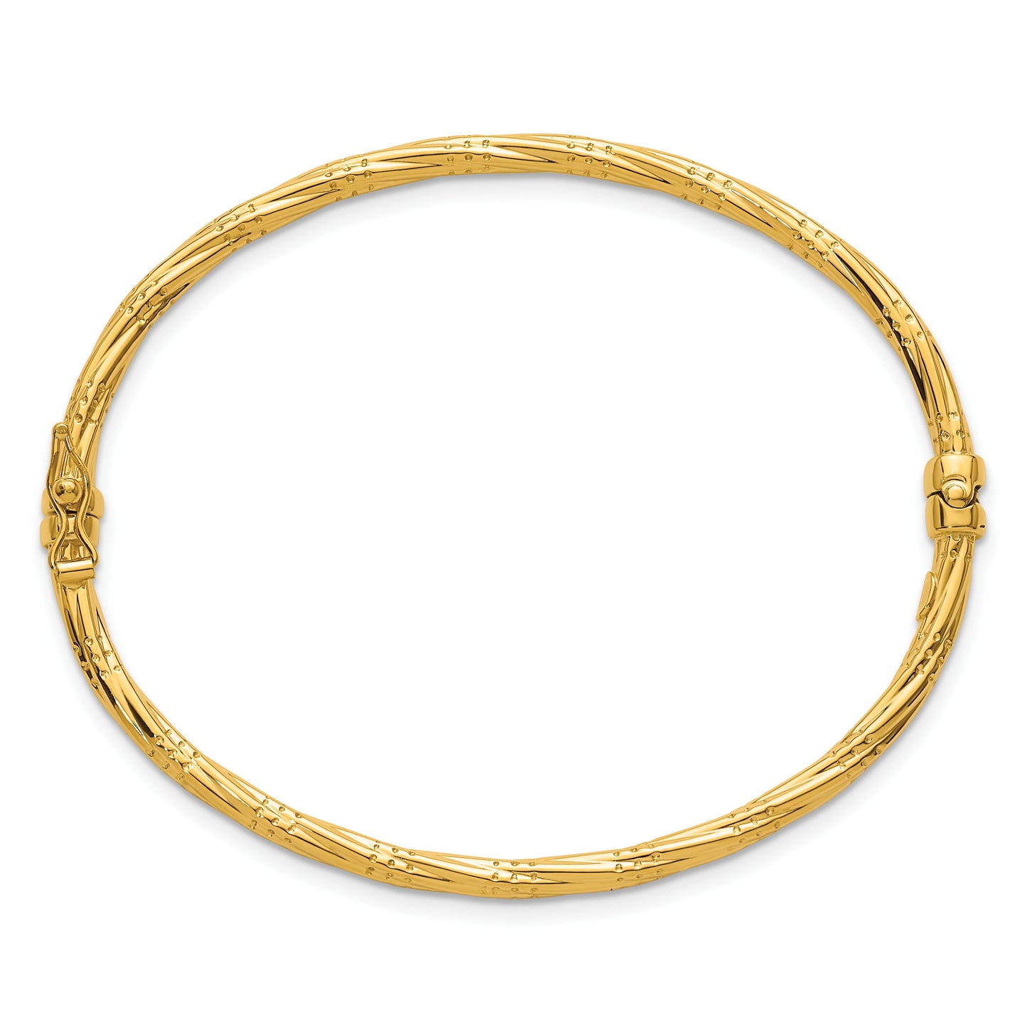 14K Polished and Textured 2.90mm Twisted Hinged Oval Bangle Bracelet