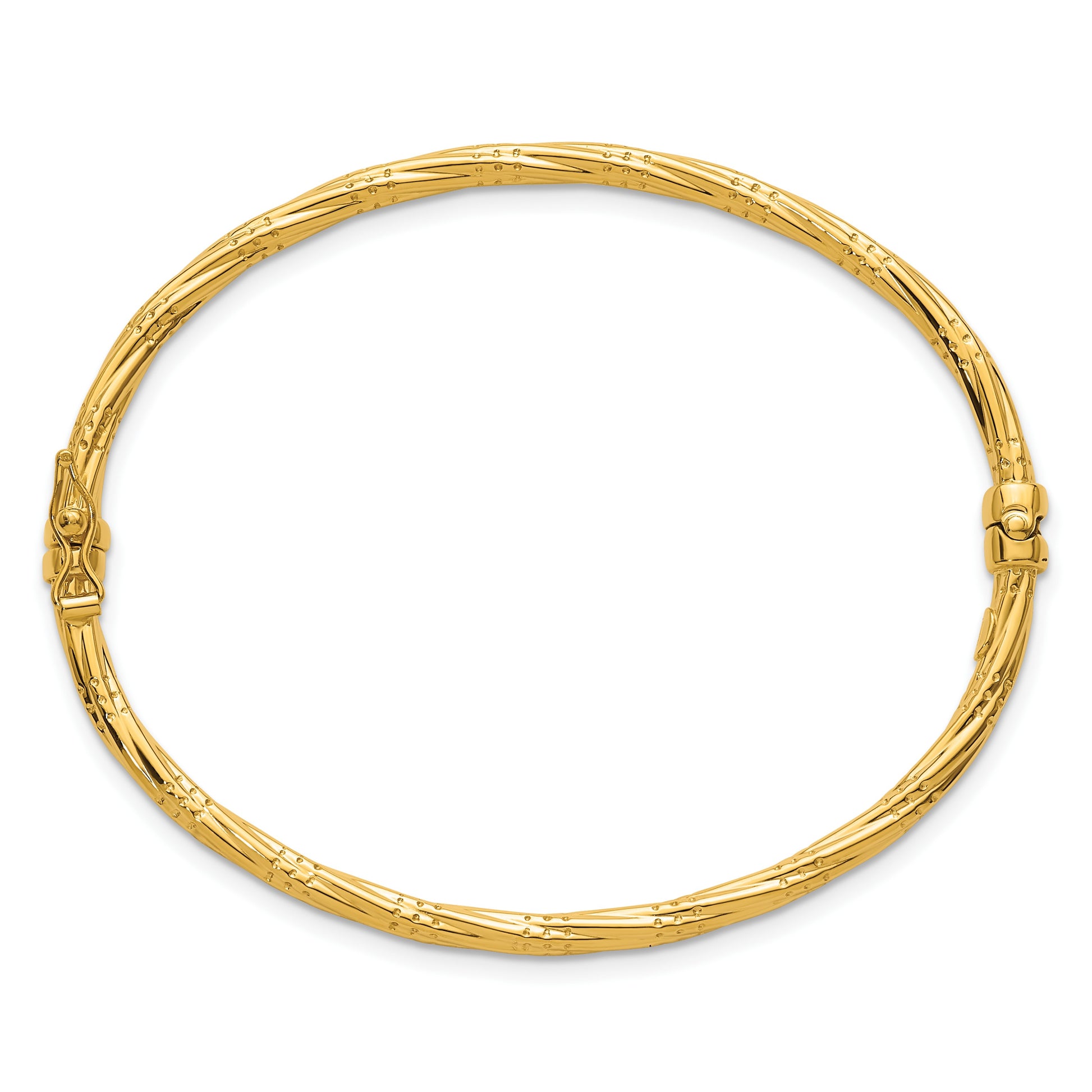 14K Polished and Textured 2.90mm Twisted Hinged Oval Bangle Bracelet