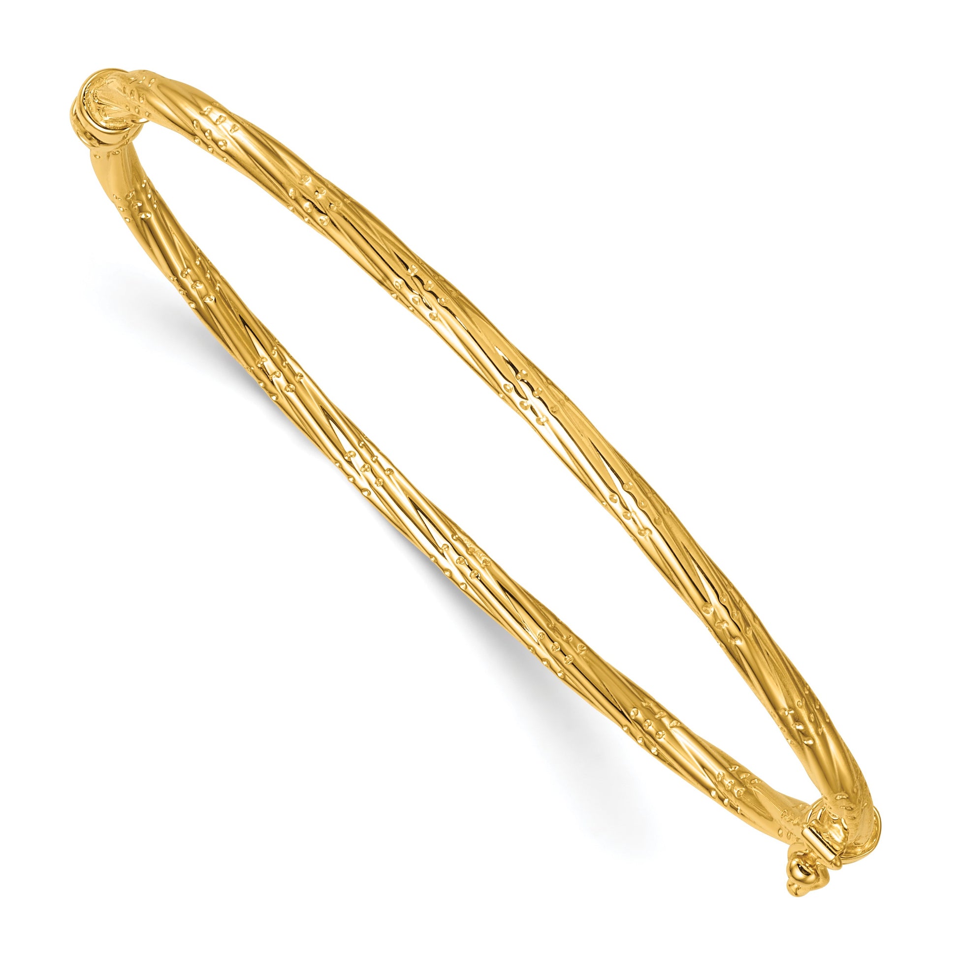 14K Polished and Textured 2.90mm Twisted Hinged Oval Bangle Bracelet