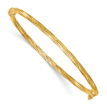 14K Polished and Textured 2.90mm Twisted Hinged Oval Bangle Bracelet