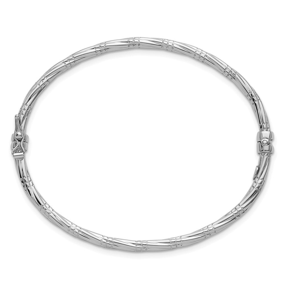 14K White Gold Polished and Textured Twisted Hinged Bangle