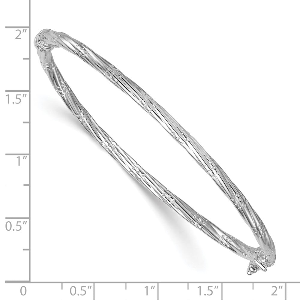 14K White Gold Polished and Textured Twisted Hinged Bangle