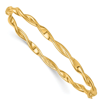 14k Polished and Twisted 3.80mm Hinged Oval Bangle Bracelet