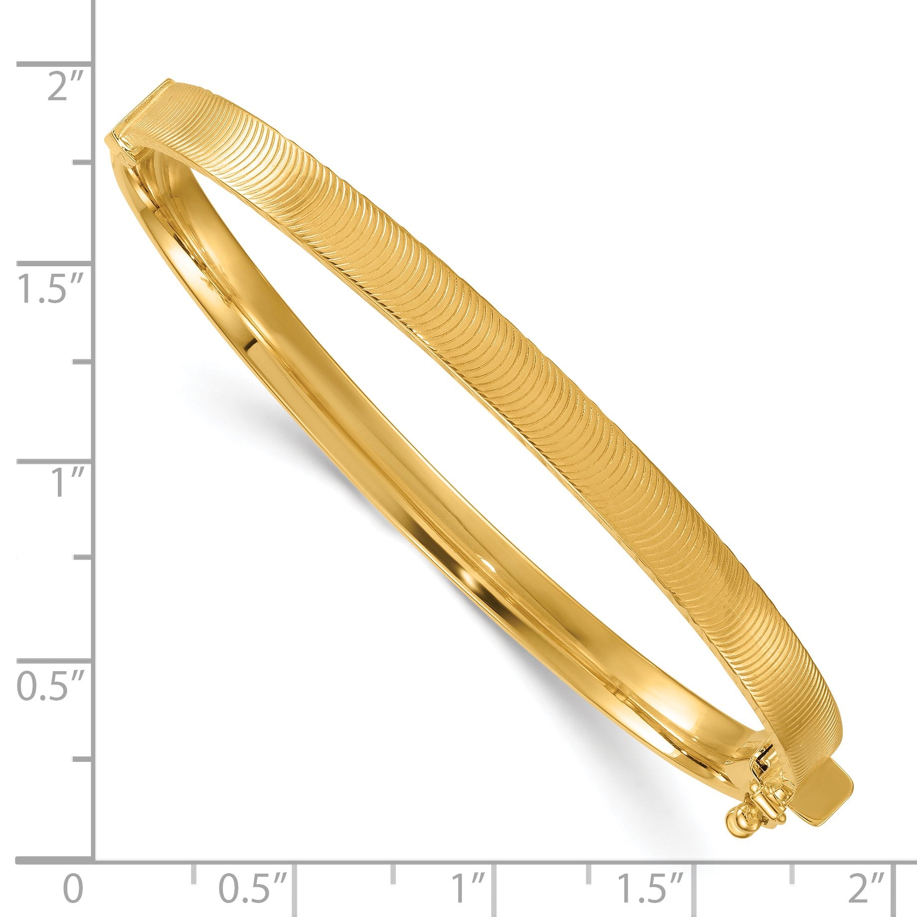 14k Polished 4.75mm Diamond-Cut Textured Hinged Oval Bangle Bracelet