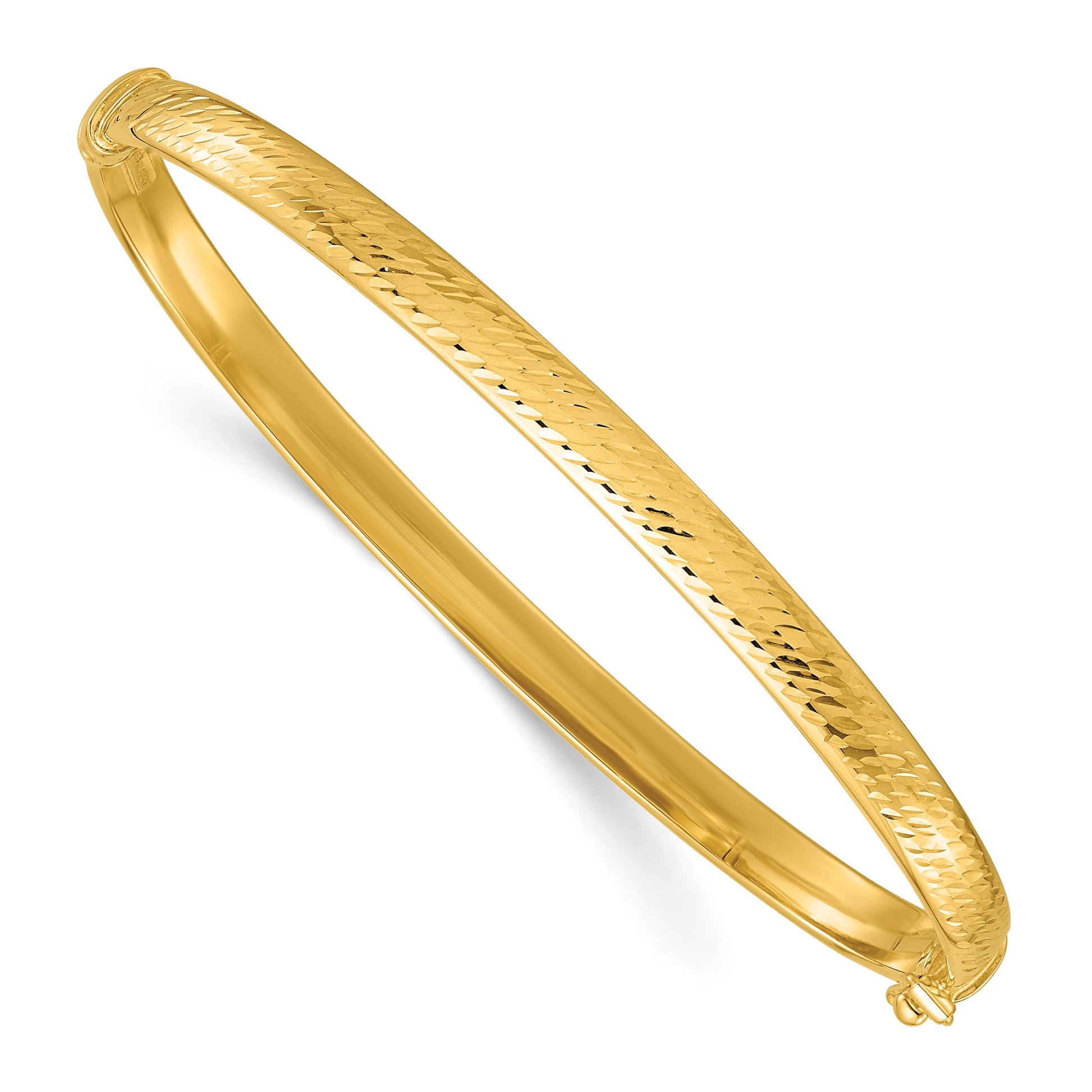 14k Polished and Diamond-cut 4.75mm Hinged Oval Bangle Bracelet