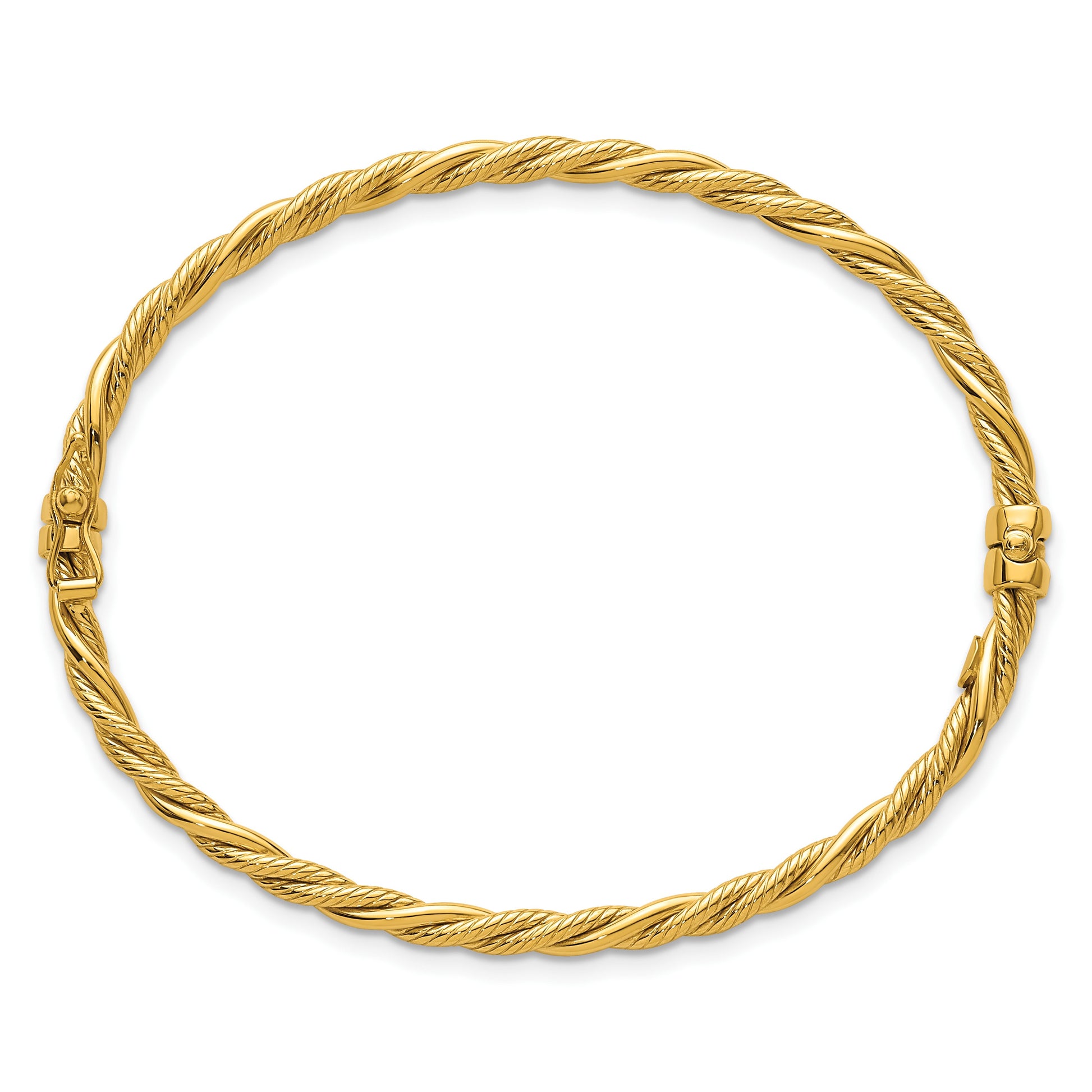 14K Polished and Textured 3.25mm Twisted Hinged Oval Bangle Bracelet