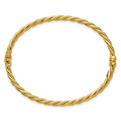 14K Polished and Textured 3.25mm Twisted Hinged Oval Bangle Bracelet