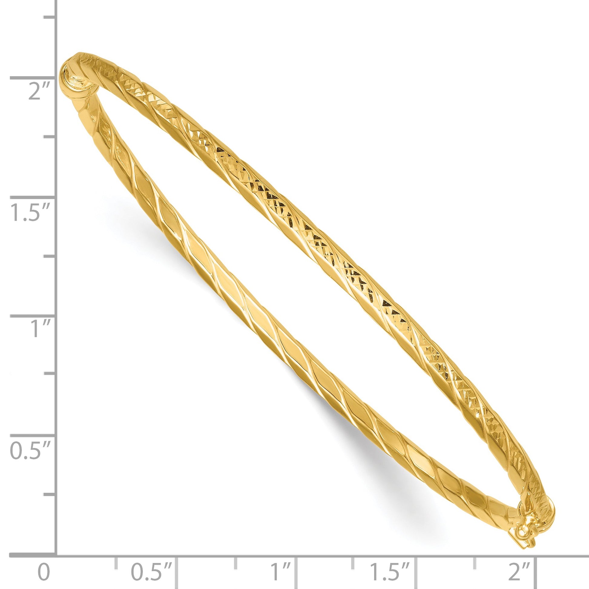14k Polished and Diamond-cut Twisted 3.00mm Hinged Oval Bangle Bracelet