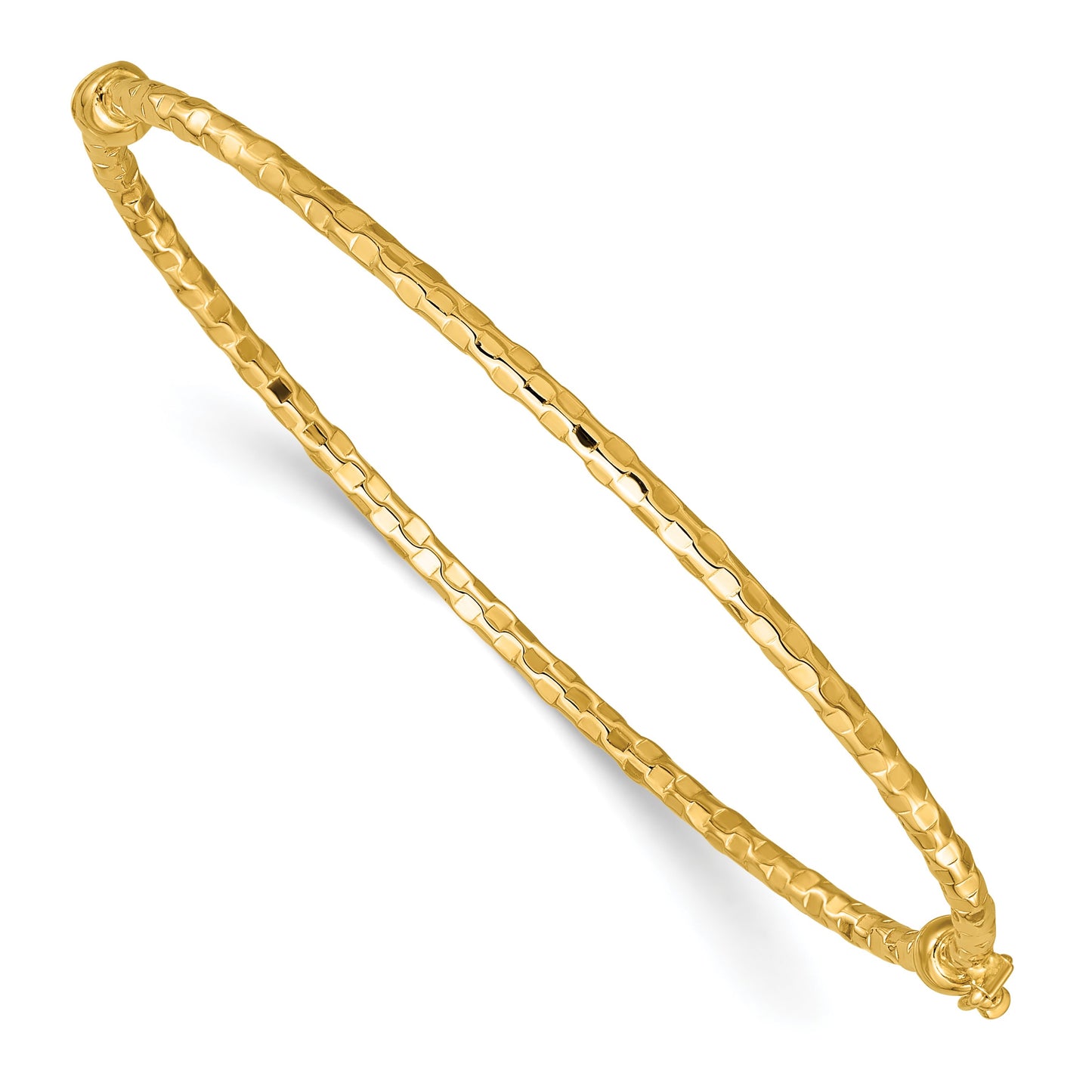 14k Polished Diamond-cut 2.20mm Hinged Oval Bangle Bracelet