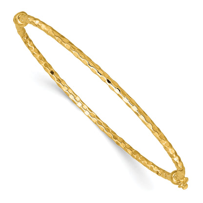14k Polished Diamond-cut 2.20mm Hinged Oval Bangle Bracelet