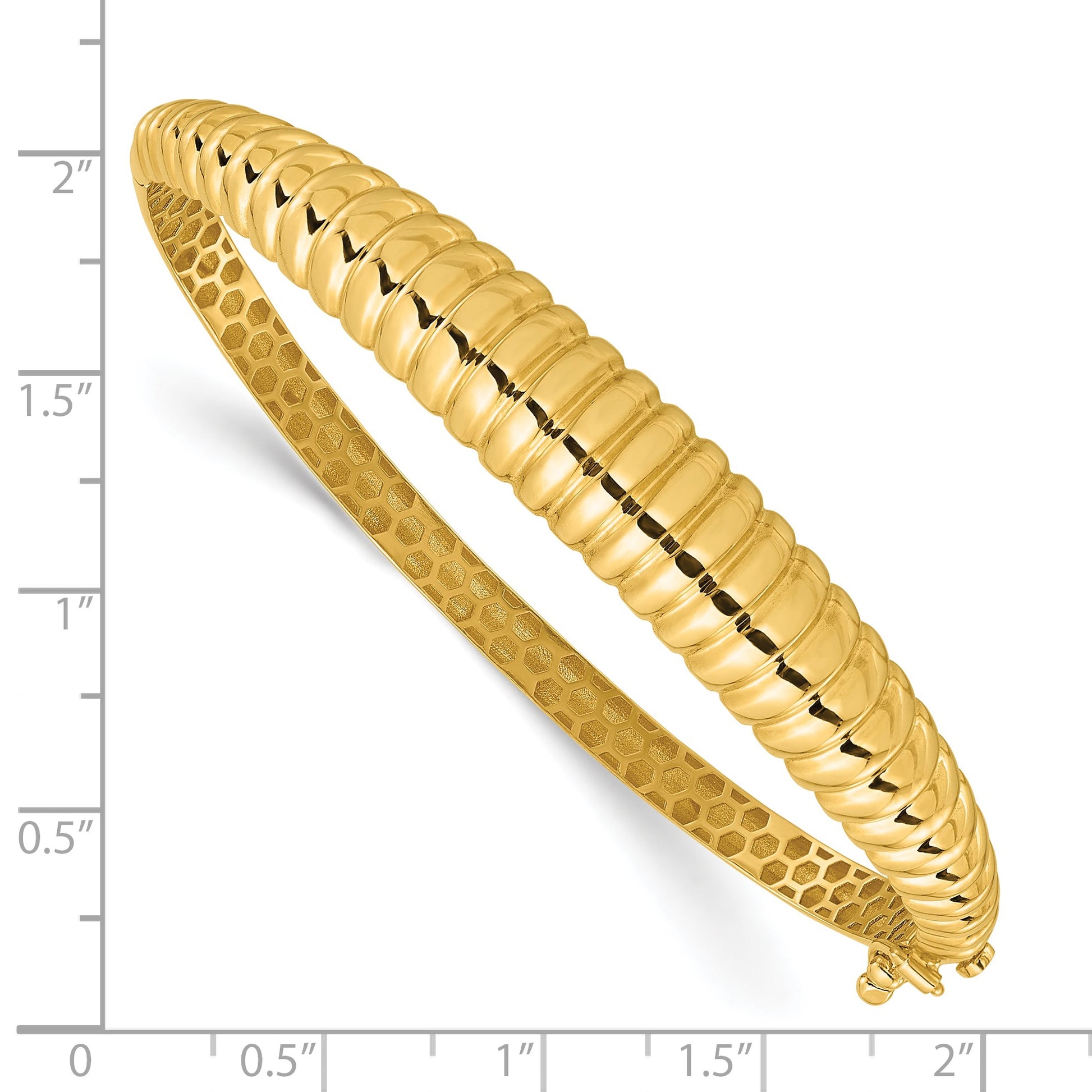 14K Polished and Textured Graduated Hinged Oval Bangle Bracelet