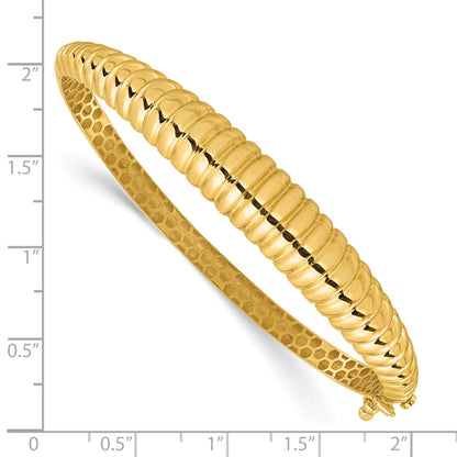 14K Polished and Textured Graduated Hinged Oval Bangle Bracelet