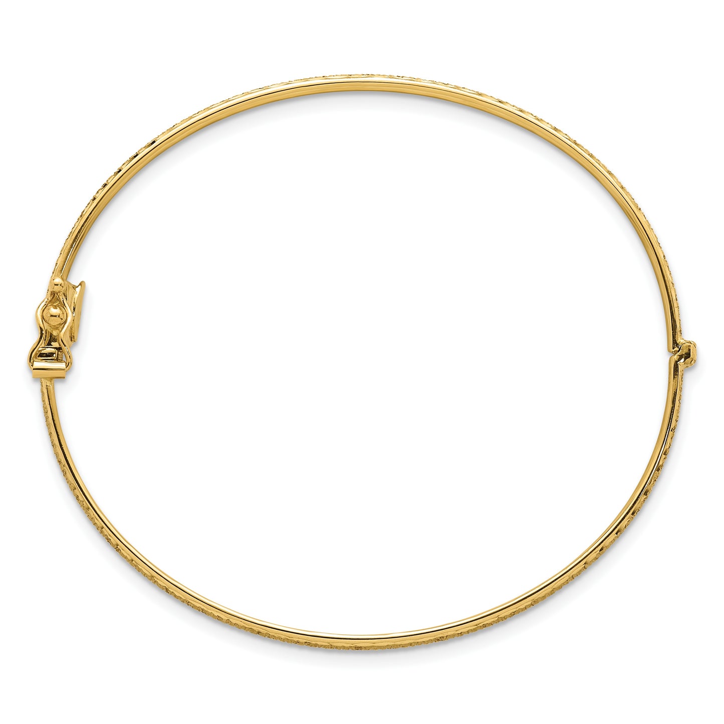 14k Polished Diamond-cut Textured 5.25mm Hinged Oval Bangle Bracelet