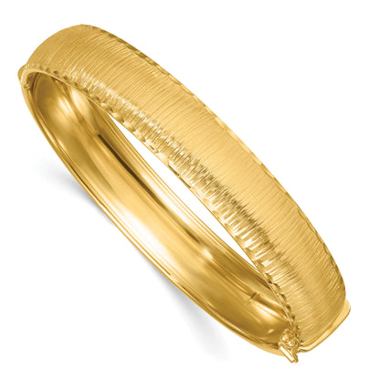 14k Polished Diamond-cut Textured 11.75mm Hinged Oval Bangle Bracelet