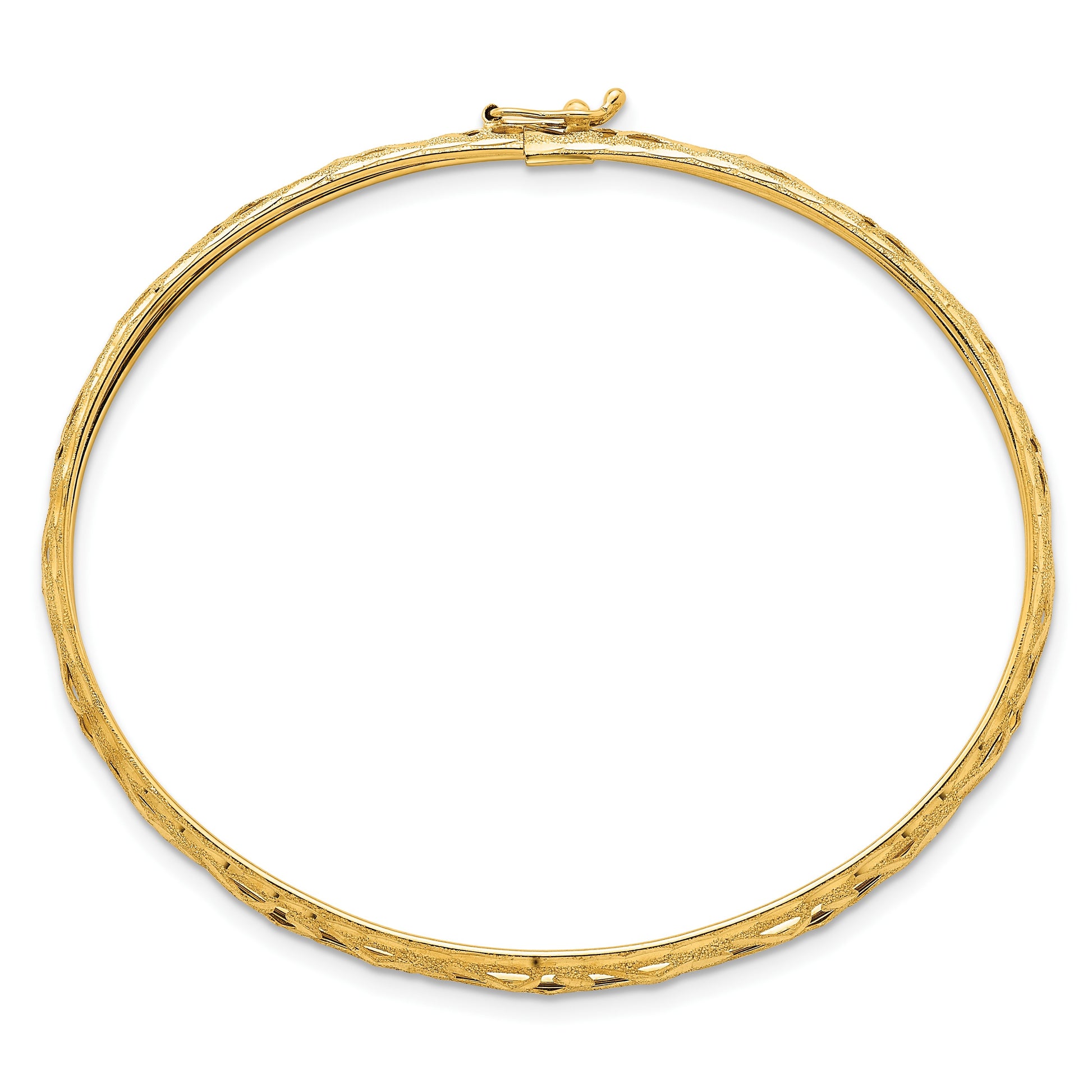 14k Polished Laser and Diamond-cut 6.15mm Fancy Pierced Design Flexible Oval Bangle Bracelet