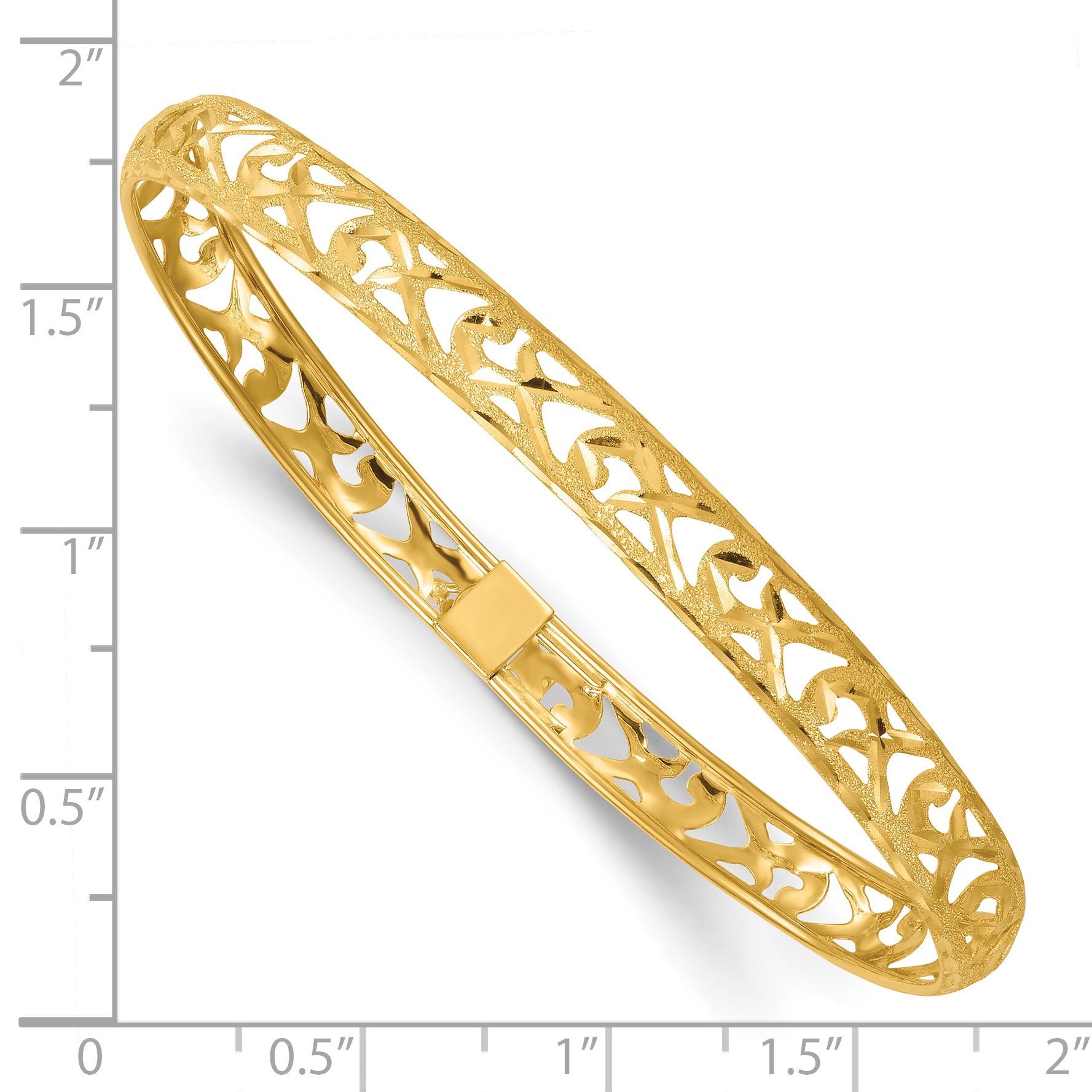 14k Polished Laser and Diamond-cut 6.15mm Fancy Pierced Design Flexible Oval Bangle Bracelet