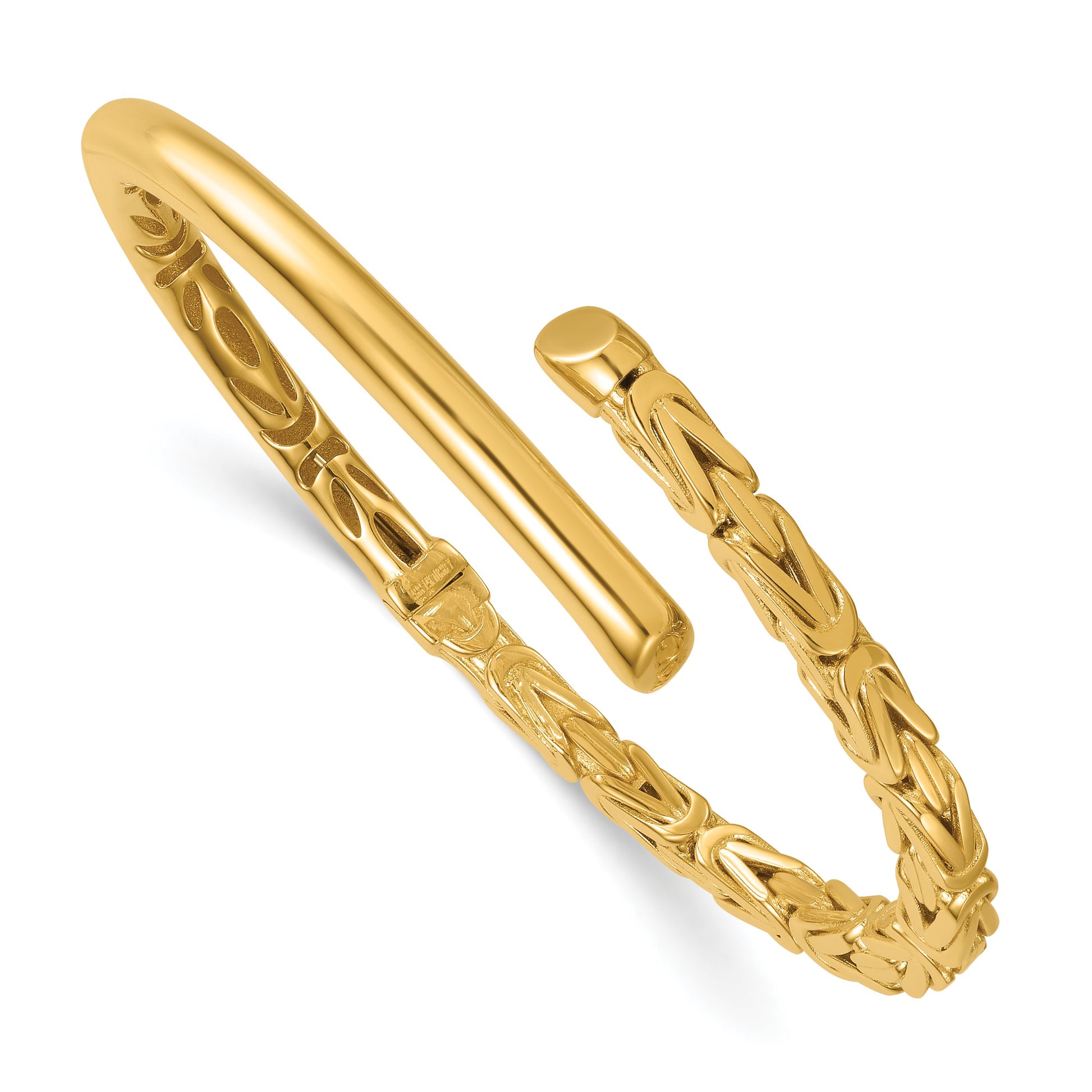 14k Polished Fancy Byzantine 4.50mm Hinged Oval Cuff Bangle Bracelet