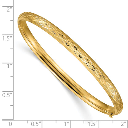 14k 3/16 Diamond-cut Fancy 4.75mm Hinged Oval Bangle Bracelet