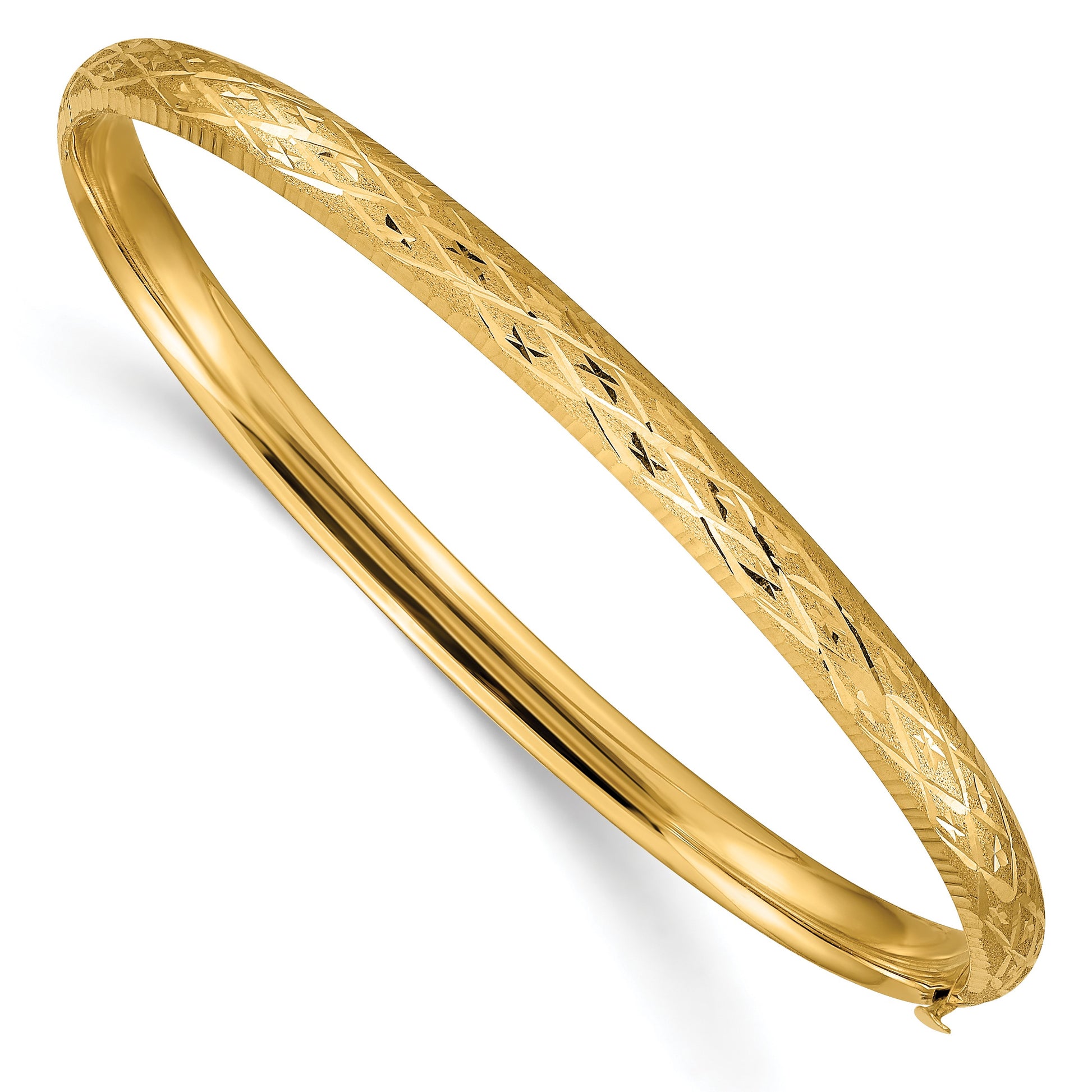 14k 3/16 Diamond-cut Fancy 4.75mm Hinged Oval Bangle Bracelet