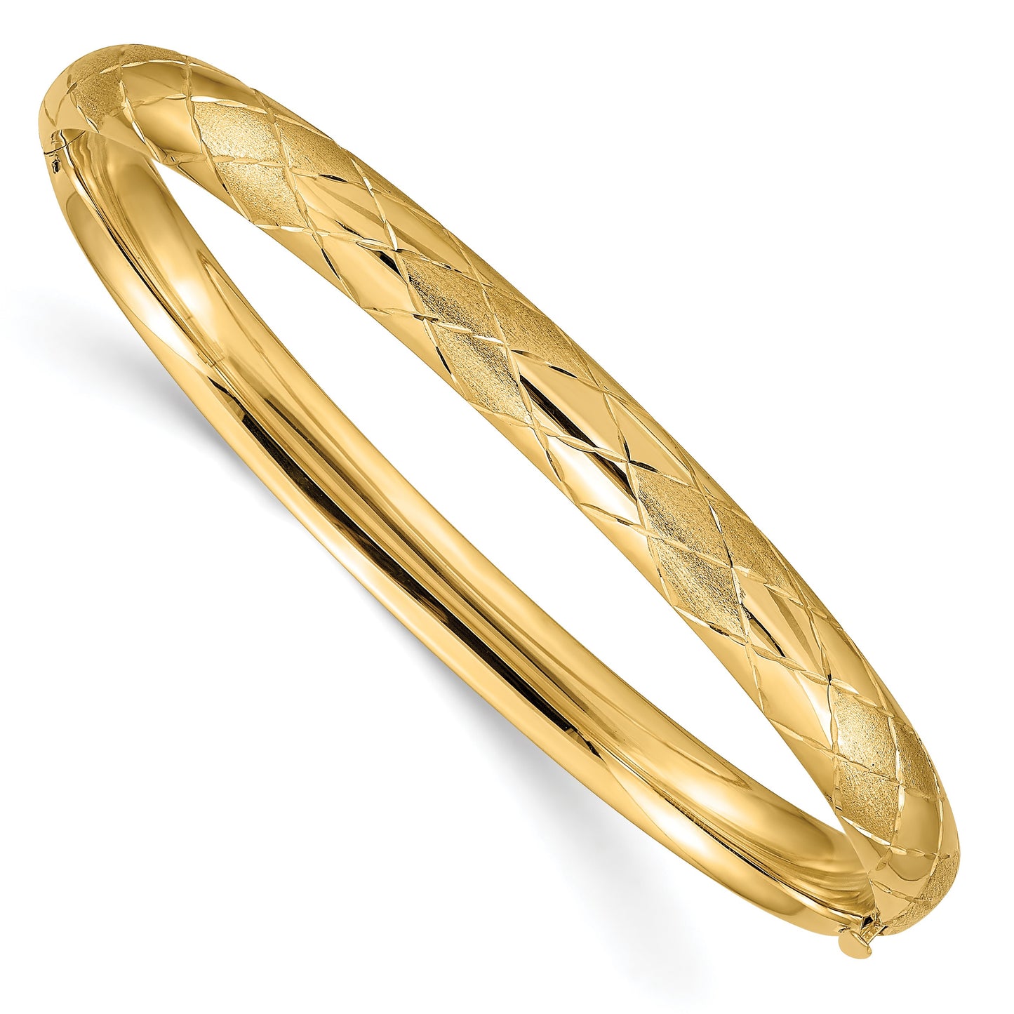 14k 4/16 Diamond-cut Fancy 6.50mm Hinged Oval Bangle Bracelet