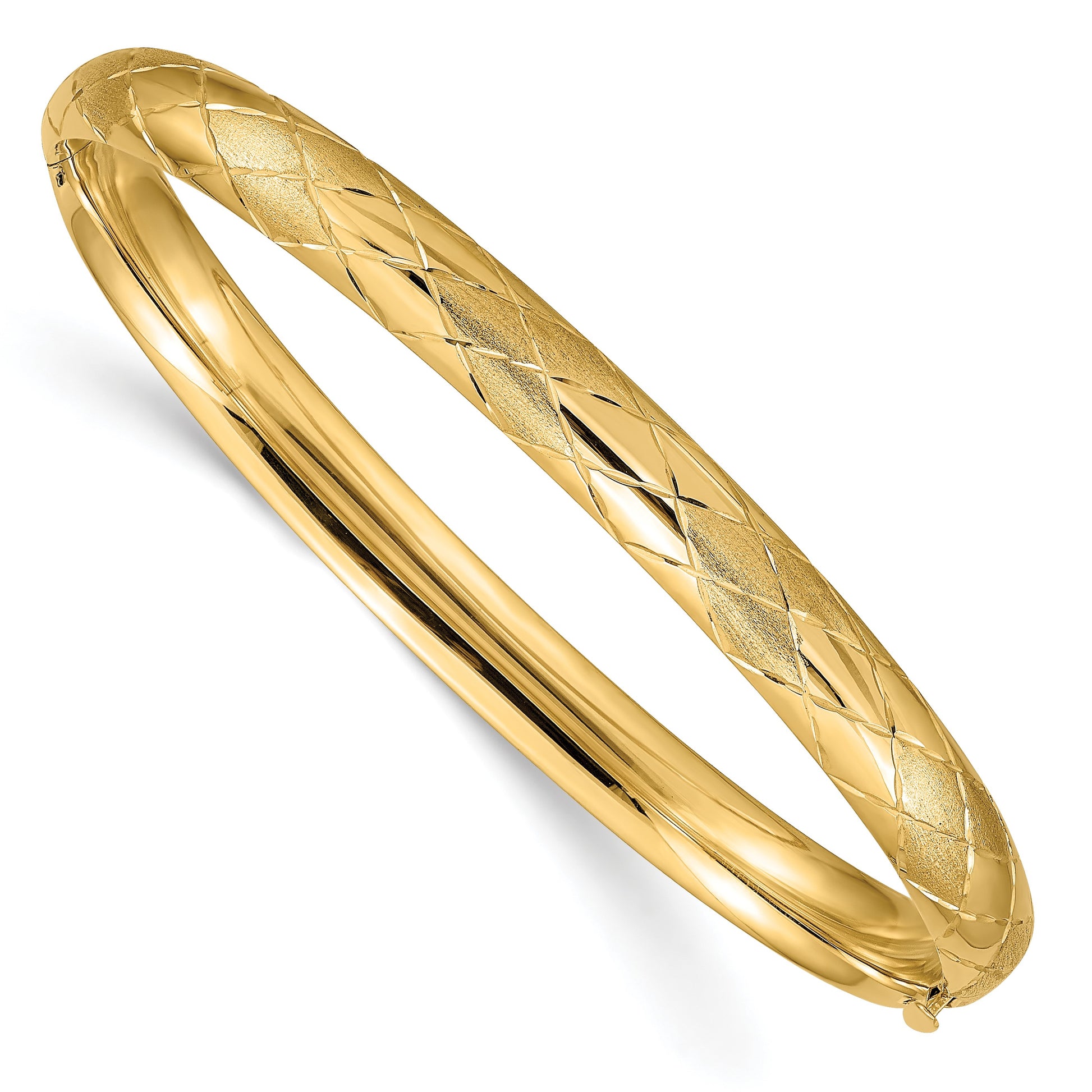 14k 4/16 Diamond-cut Fancy 6.50mm Hinged Oval Bangle Bracelet