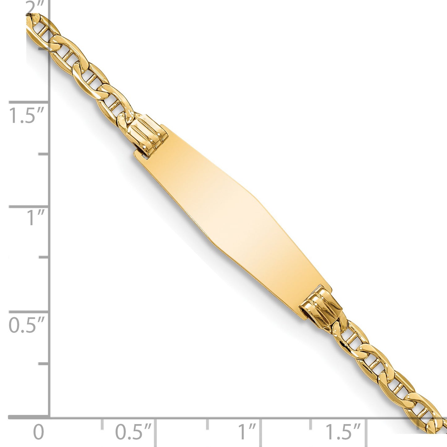 14k Polished Semi-Solid Chain/Solid Plate Anchor Link Soft Diamond Shape 25.5x7.8mm Plate 7 inch ID Bracelet